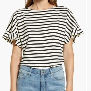 Rachel Parcell Black and White Striped Top L